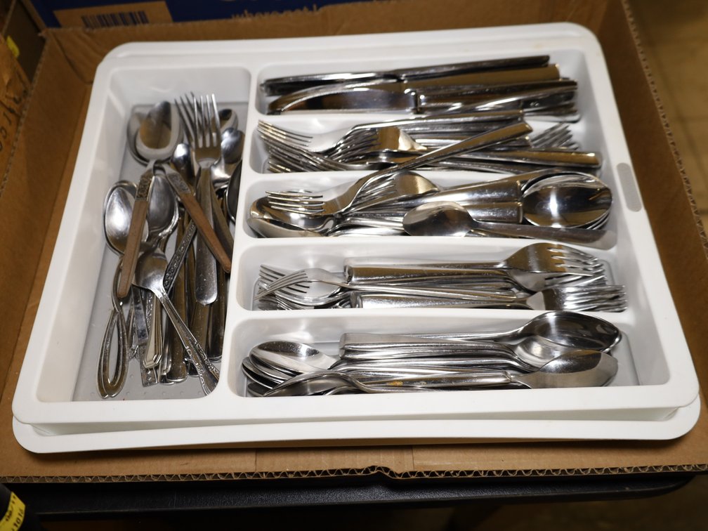 Flatware Tray w/ Stainless Forks, Knives, Spoons, & More