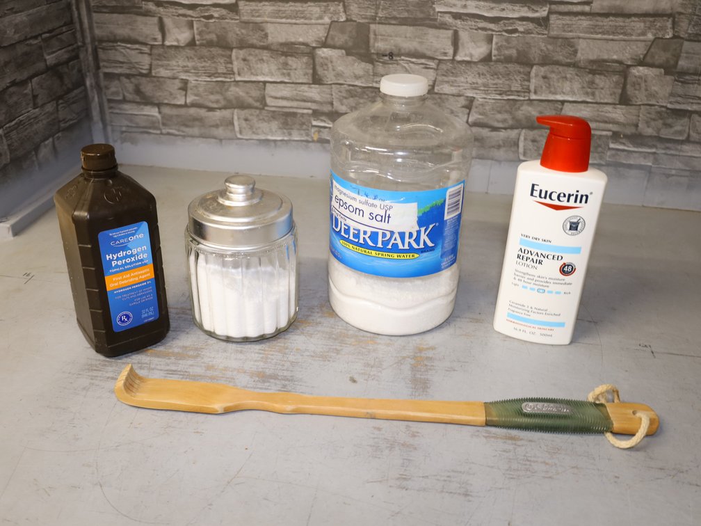 Hydrogen Peroxide, Epsom Salt, Eucerin Lotion,