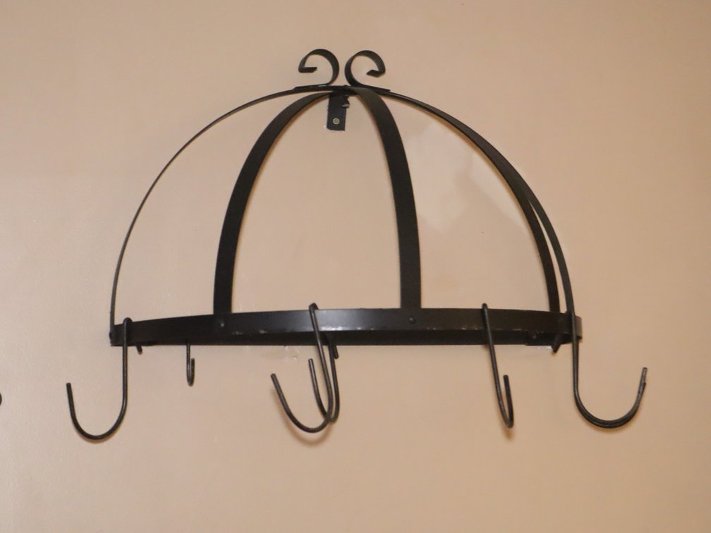 Black Wrought Iron Half-Round Pot Rack - Wall Mount