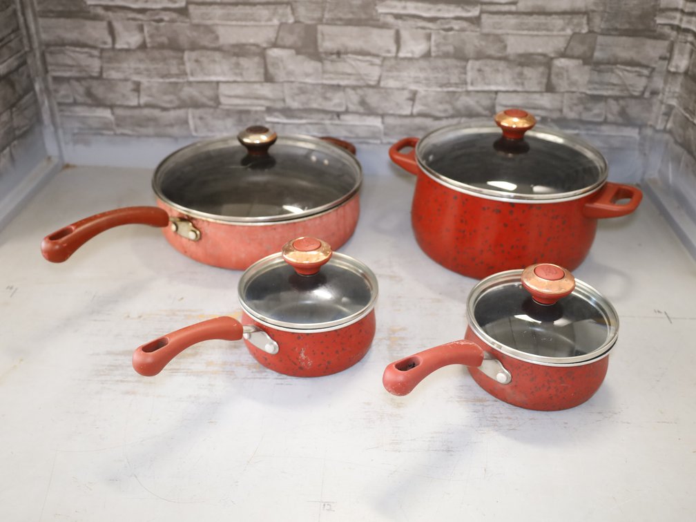 Copper Chef Pan, Red Speckled Nonstick Pot & Pan Set w/ Glass Lids