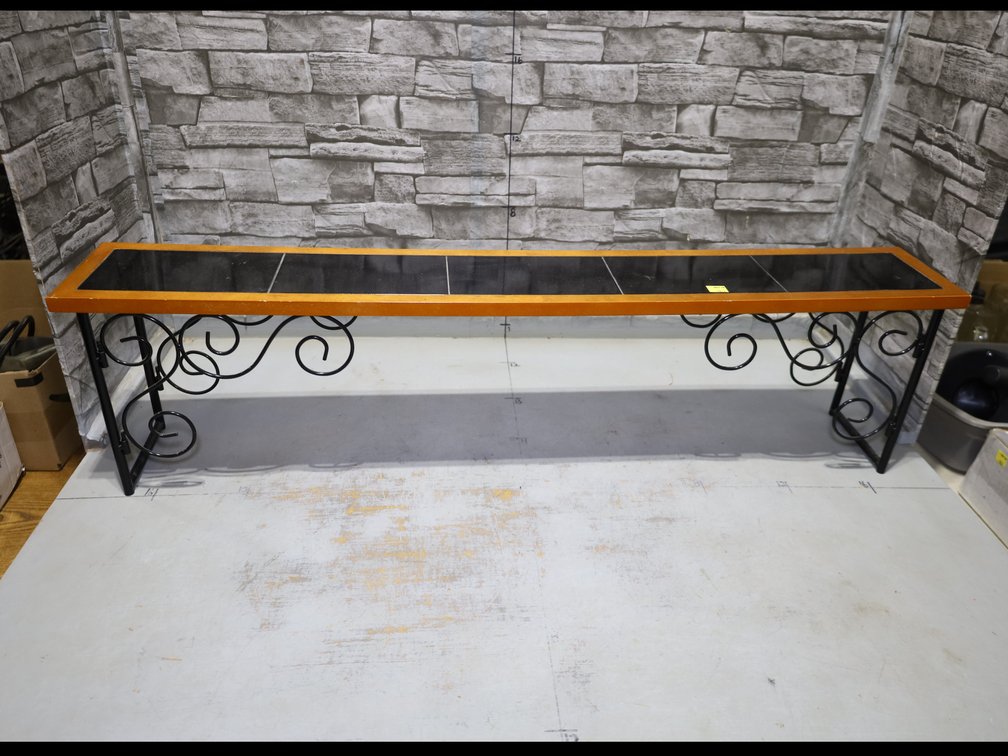 Tile Top Shelf w/ Scrolled Wrought Iron Base.