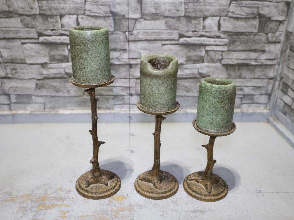 Cast Iron Twig Design Candle Stands, Ozark Trail Emergency Candles, Strike-On-Box Matches, Emergency Candle.