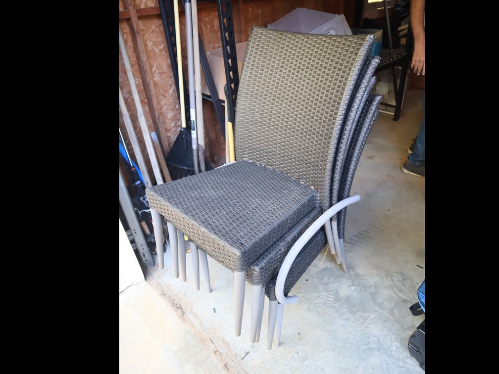 (5) Stackable Woven Resin Wicker Patio Chairs