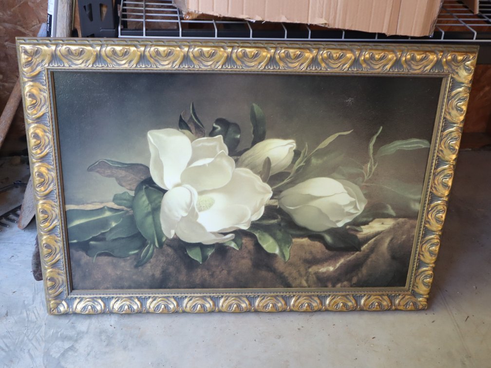 Framed Magnolia Still Life Print in Gilt Frame