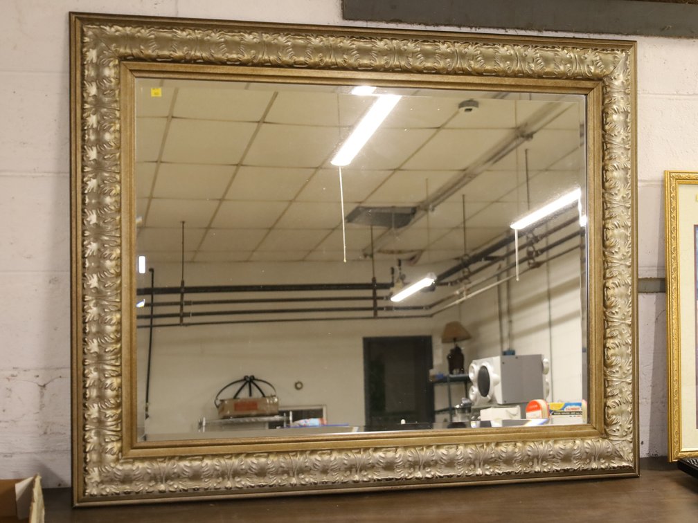 Large Beveled Wall Mirror in Ornate Gold Frame