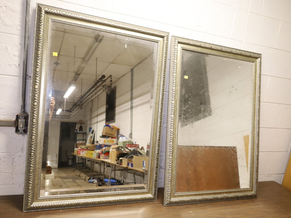 (2) Beveled Wall Mirrors in Ornate Silver Frames