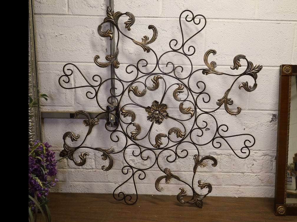 Scrollwork Metal Wall Medallion, Metal Hook Rack, Wrought Metal Candle Stand...