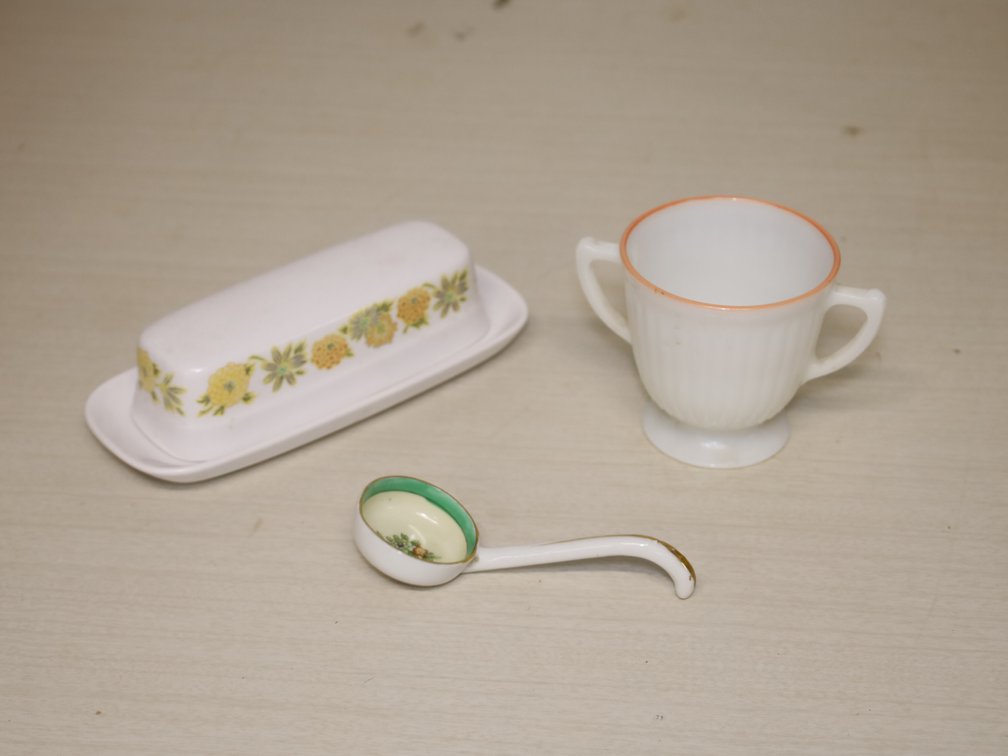 Vintage Noritake "Sunny Side" Butter Dish, Monax Petalware Sugar Bowl...