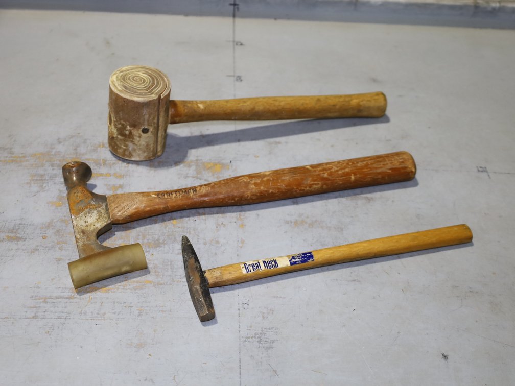 Rawhide Mallet, Craftsman Ball Peen Hammer, & Great Neck Tack Hammer.