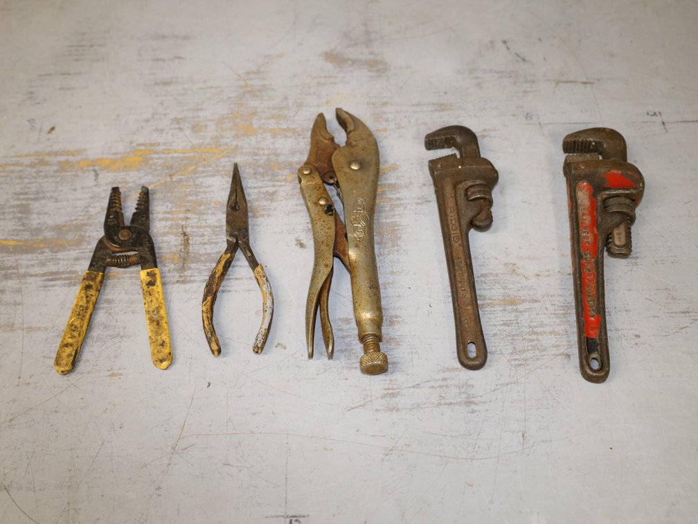 Ridgid Pipe Wrench, Klein Wire Stripper, Vise-Grip Locking Pliers