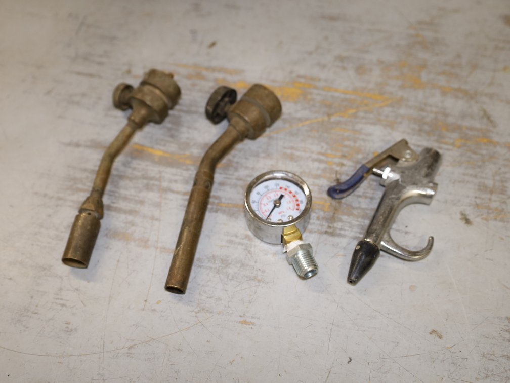(2) Brass Torch Heads, Pressure Gauge,