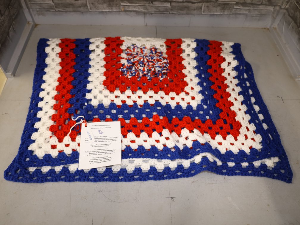 Red, White, and Blue Granny Square Crocheted Afghan