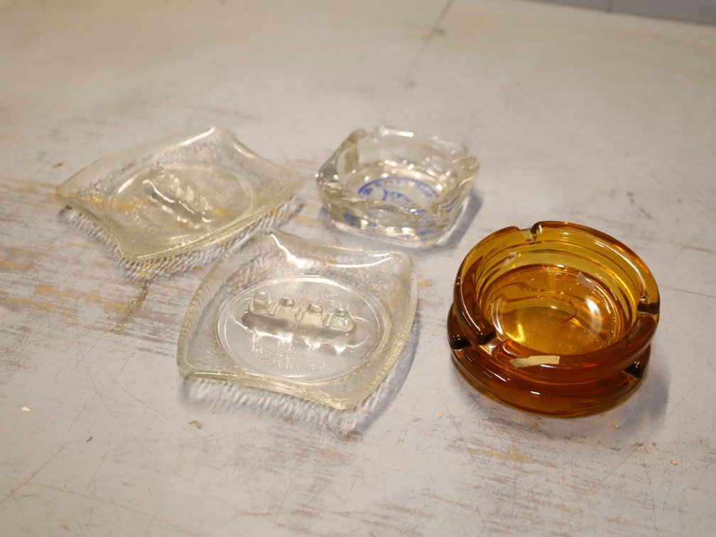 (4) Glass Ashtrays, Advertising Matchbooks...