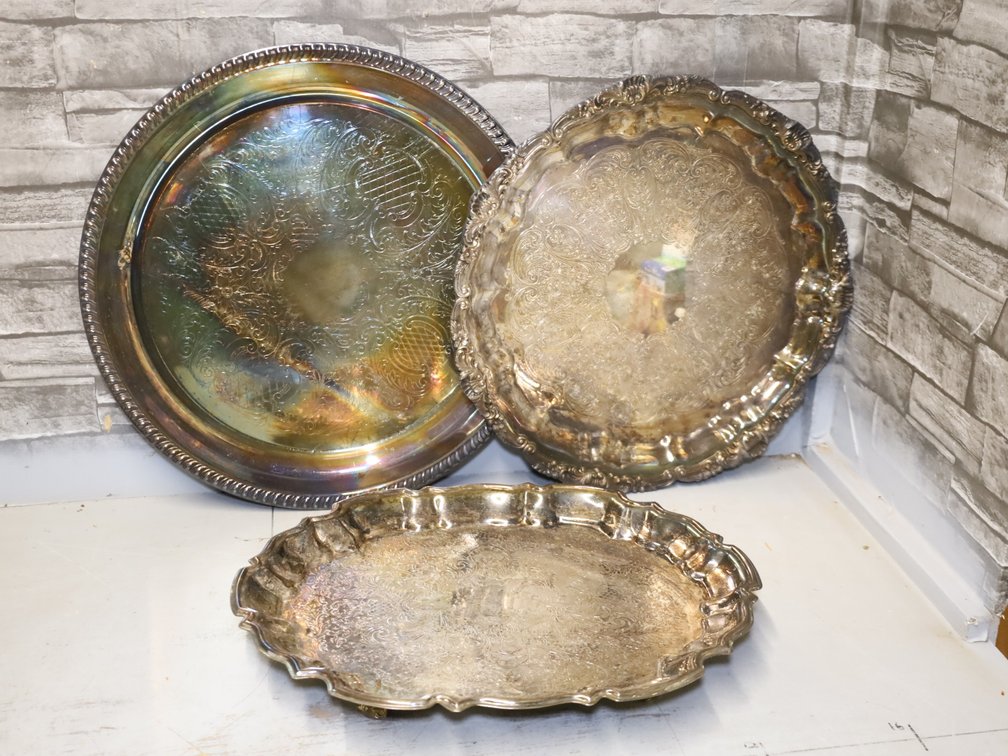 Silverplate Serving Trays in Mixed Sizes & Shapes
