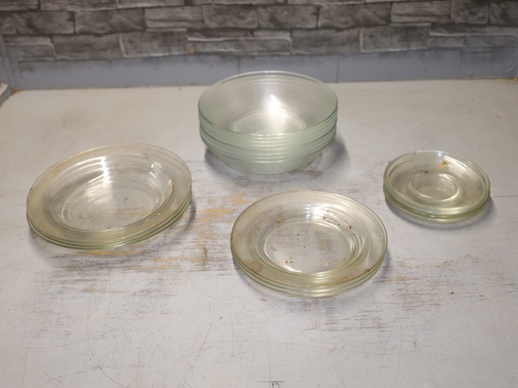 Ribbed Glass Plates, Bowls, Saucers...
