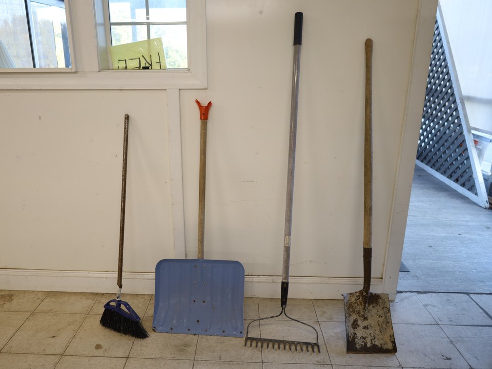 Snow Shovel, Garden Rake, Square Point Shovel & Push Broom