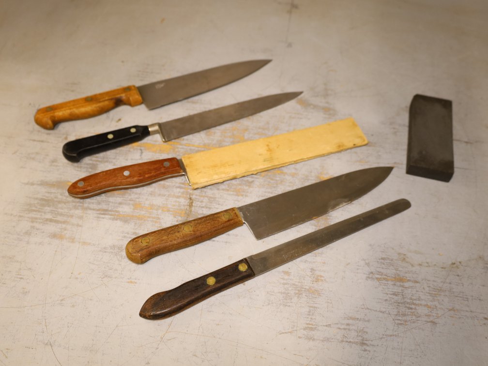 Kitchen Utility Knives, Chef's Knife and Sharpening Stone