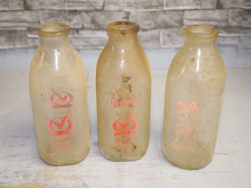 Westover Quality Chekd Milk Bottles, "Milk The ABC Of Health" Milk Bottles...