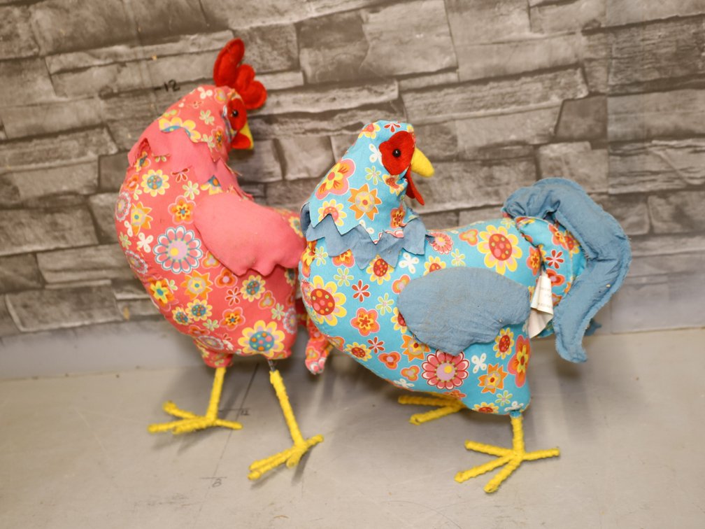 Floral Print Chickens w/ Wire Legs