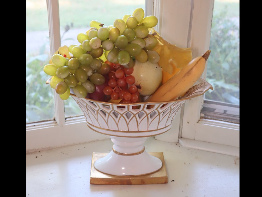 Gold Trim Pedestal Compote w/ Faux Fruit...