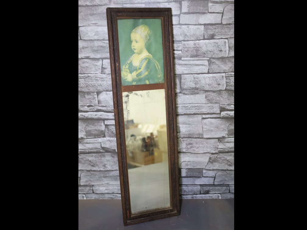 Vintage mirror glass with Victorian child portrait and 3 collector plates - see description