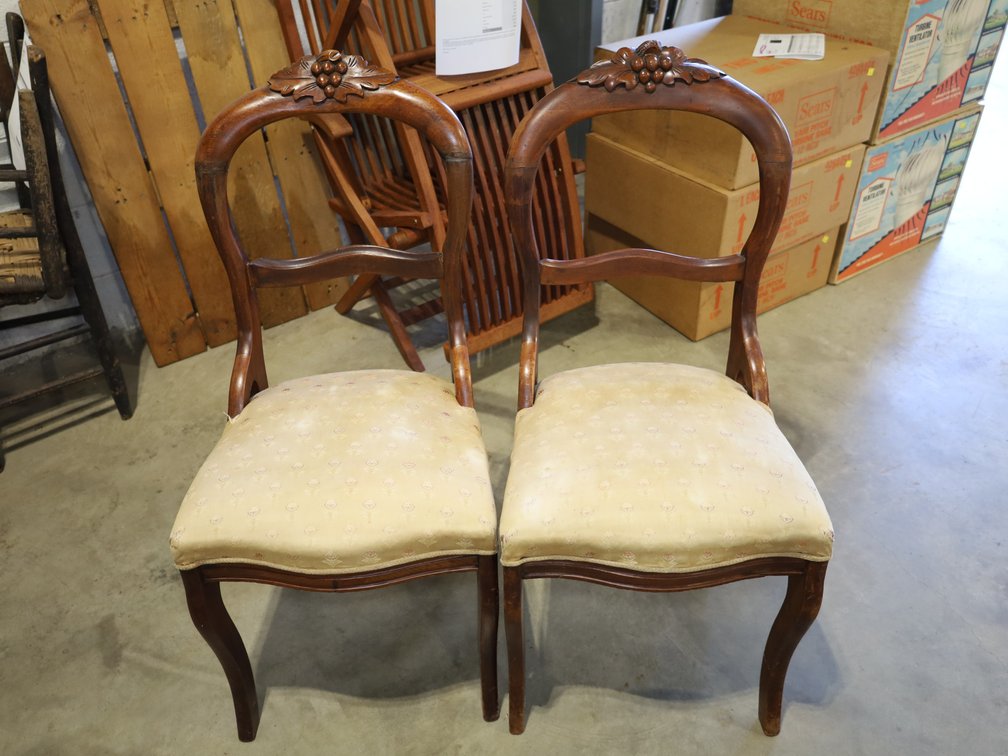 4 vintage upholstered curved-back accent chairs