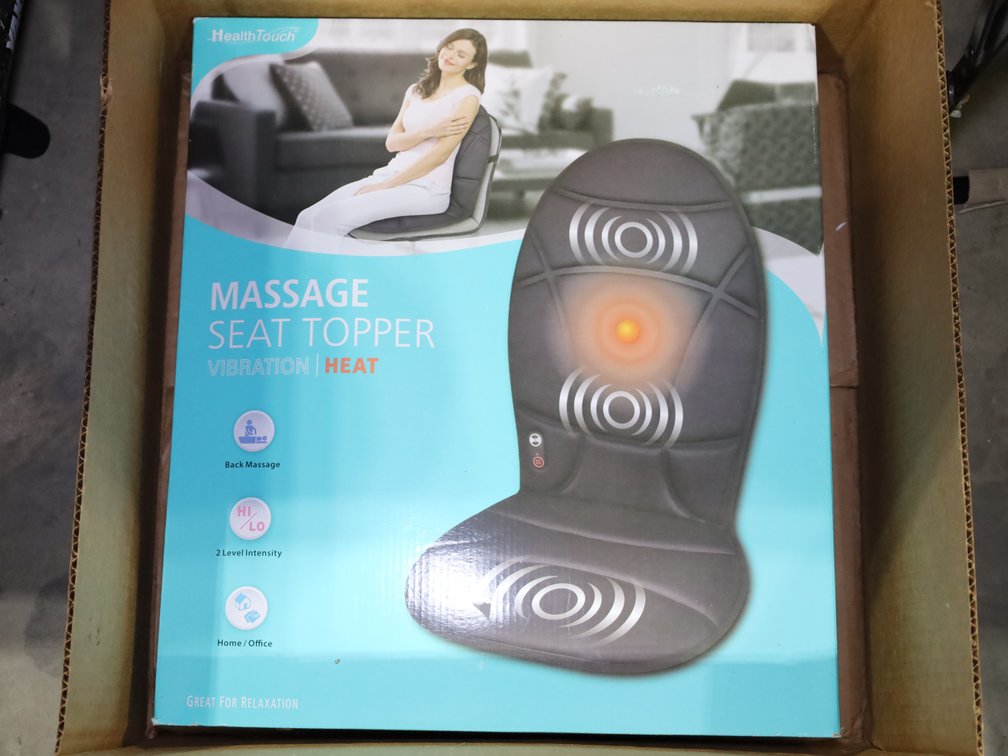 New in box - HealthTouch massage seat topper, 2 inflatable SunShine pool lounges