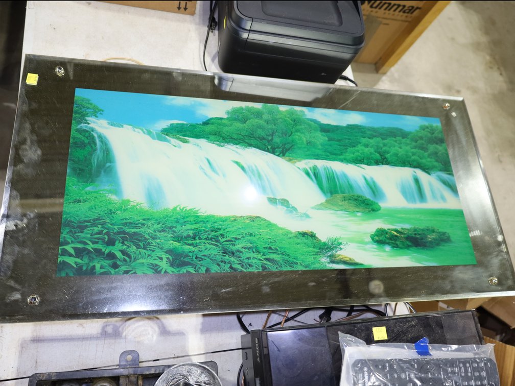 LIghted glass waterfall scene