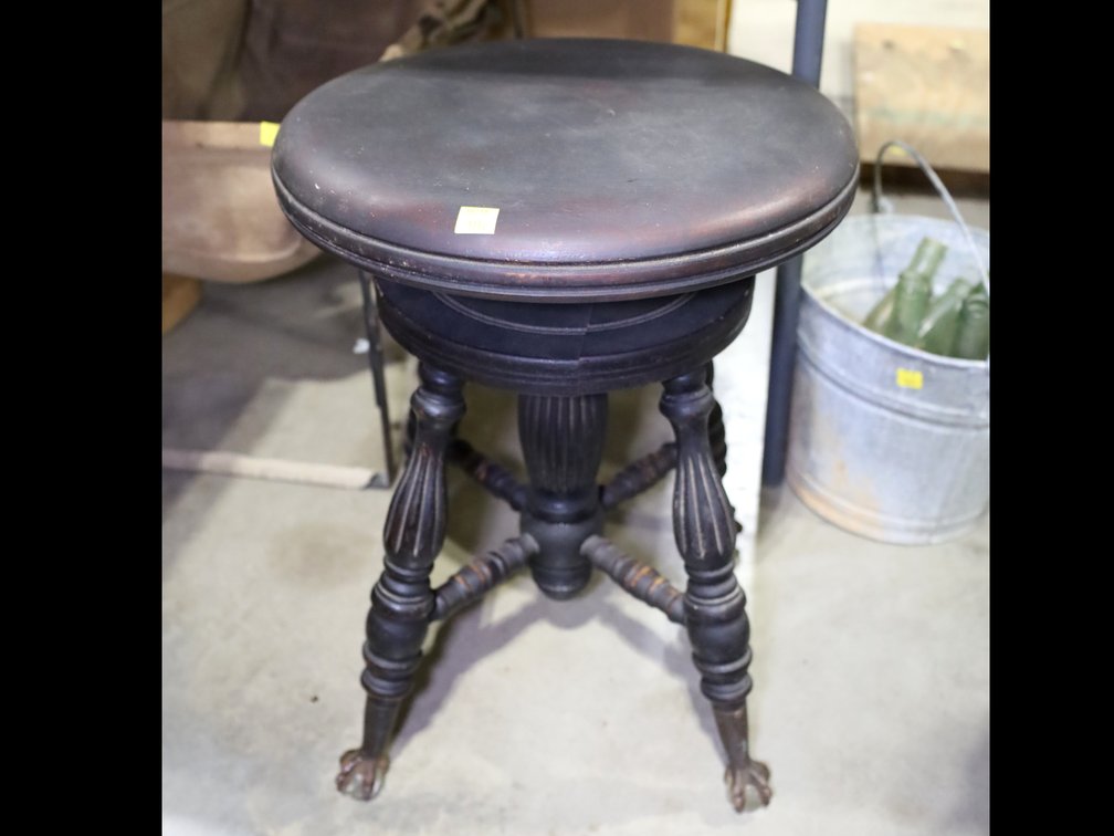 Wooden swivel claw-foot piano stool