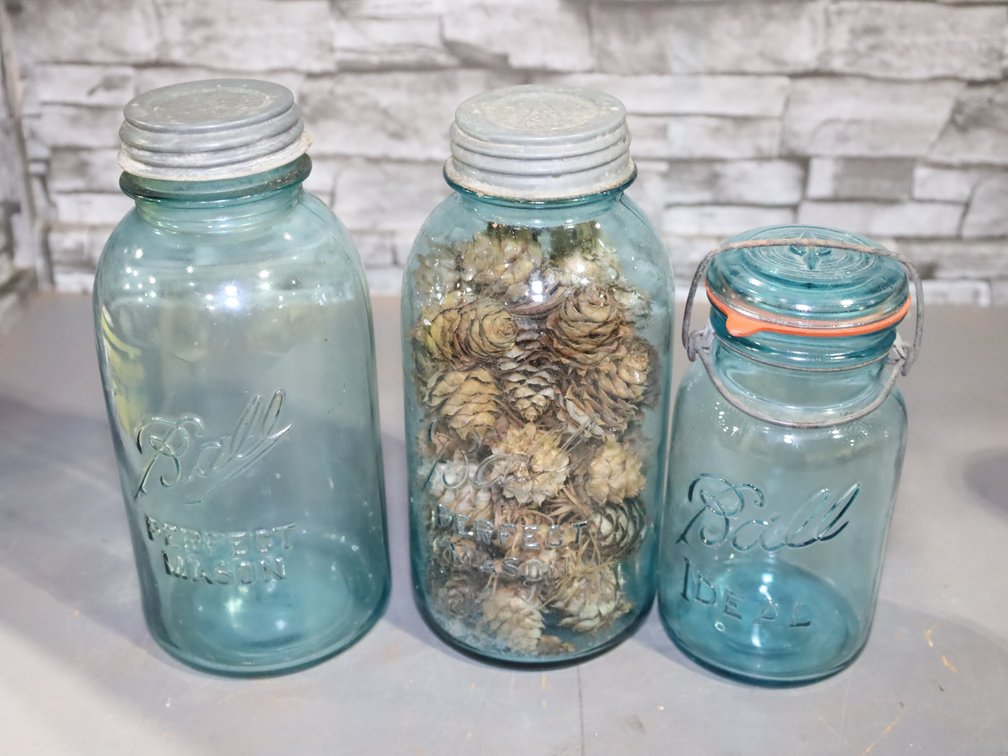 Vintage blue Ball canning jars - see description
