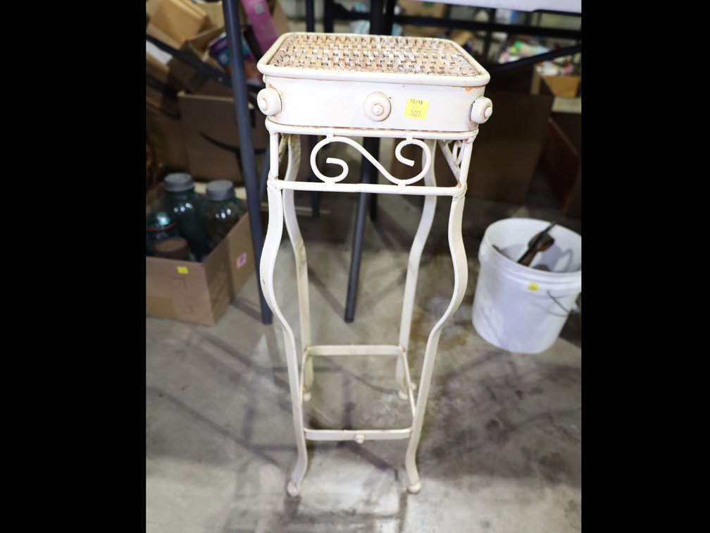Vintage metal stand with woven top