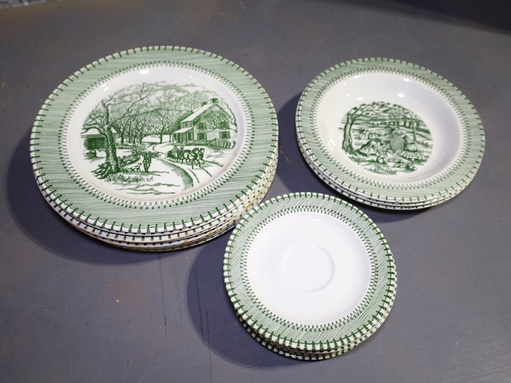 Country Life Currier & Ives by Knowles dish set - see description