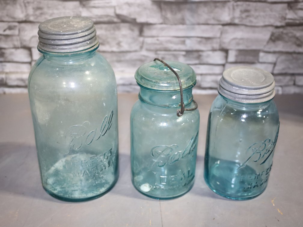 Vintage blue Ball jars - see description