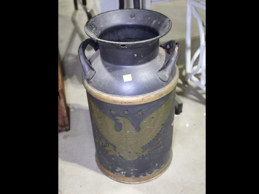 Milk can with eagle design