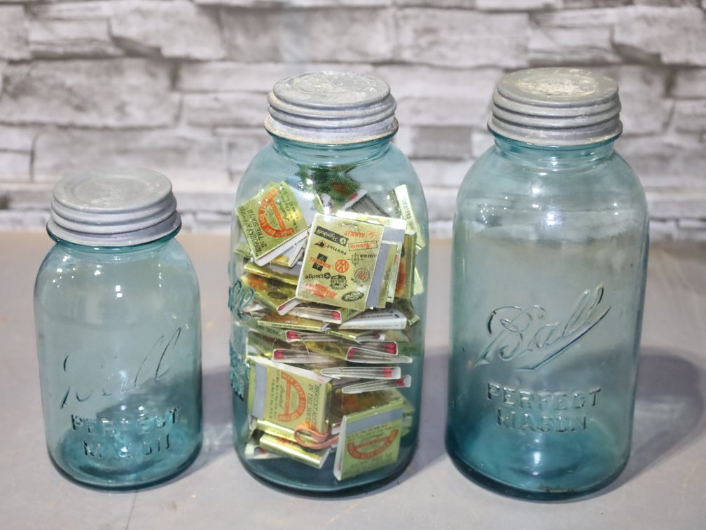 3 vintage blue Ball jars - see description