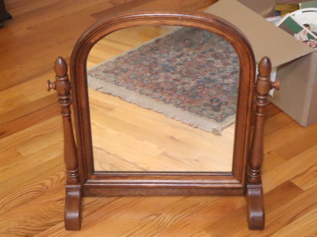 Swivel wooden-framed free-standing dressing/cosmetic mirror 