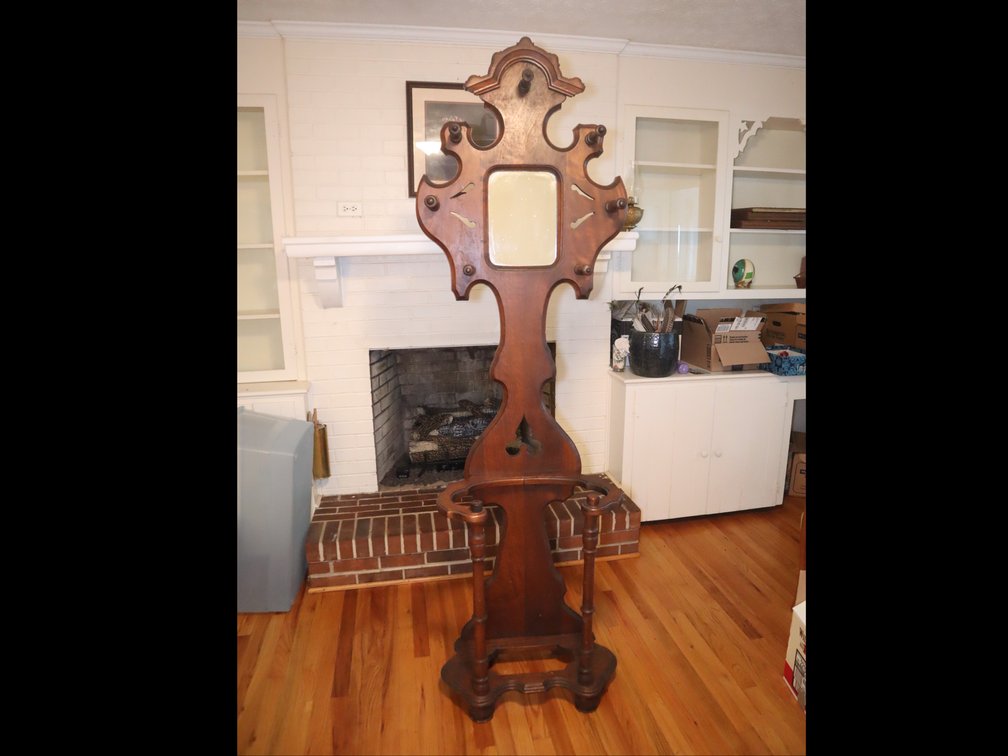 Antique walnut Victorian hall tree w/ mirror