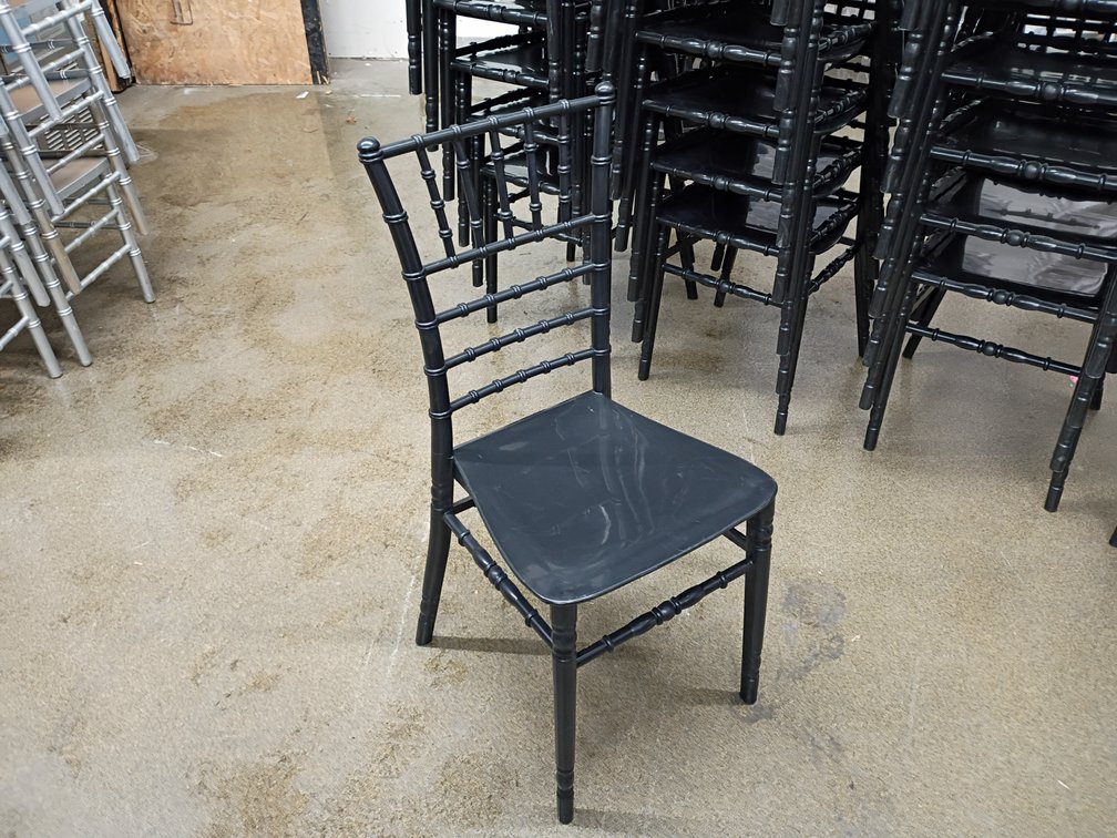 {each} Black Stackable Plastic Chiavari Chair