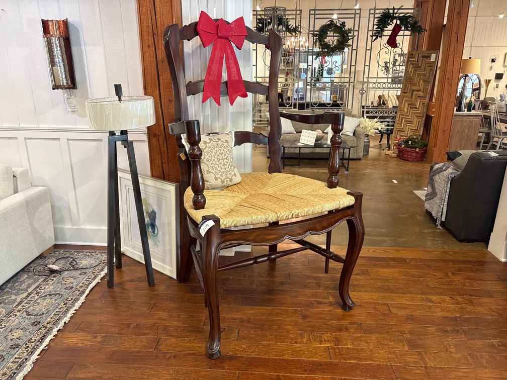 Large Wood Chair with Wicker Seat