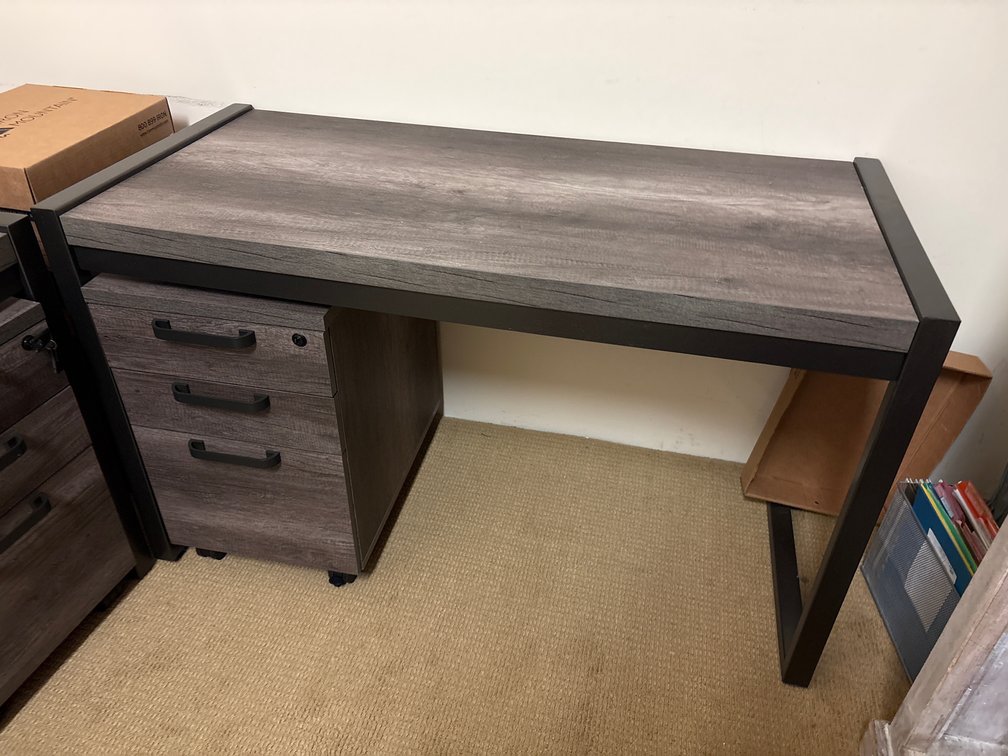 {Each} Wood Desk w/ 3-Drawer Rolling Cabinet and Office Chair