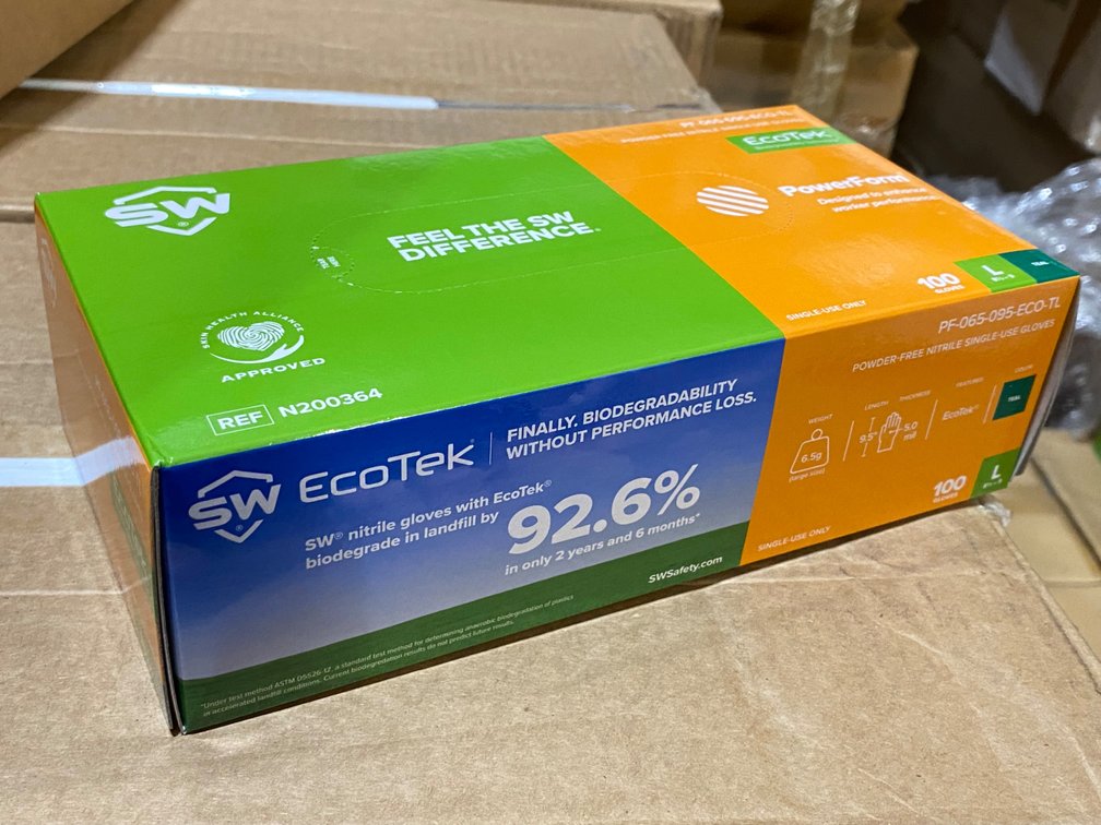 {pack} SW EcoTek Powder Free Single-Use Nitrile Gloves, Large (100 Per Pack)