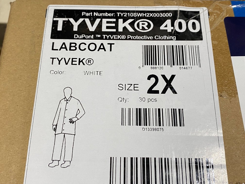 {case} Tyvek 400 Labcoat 2X, White (30 Per Case)
