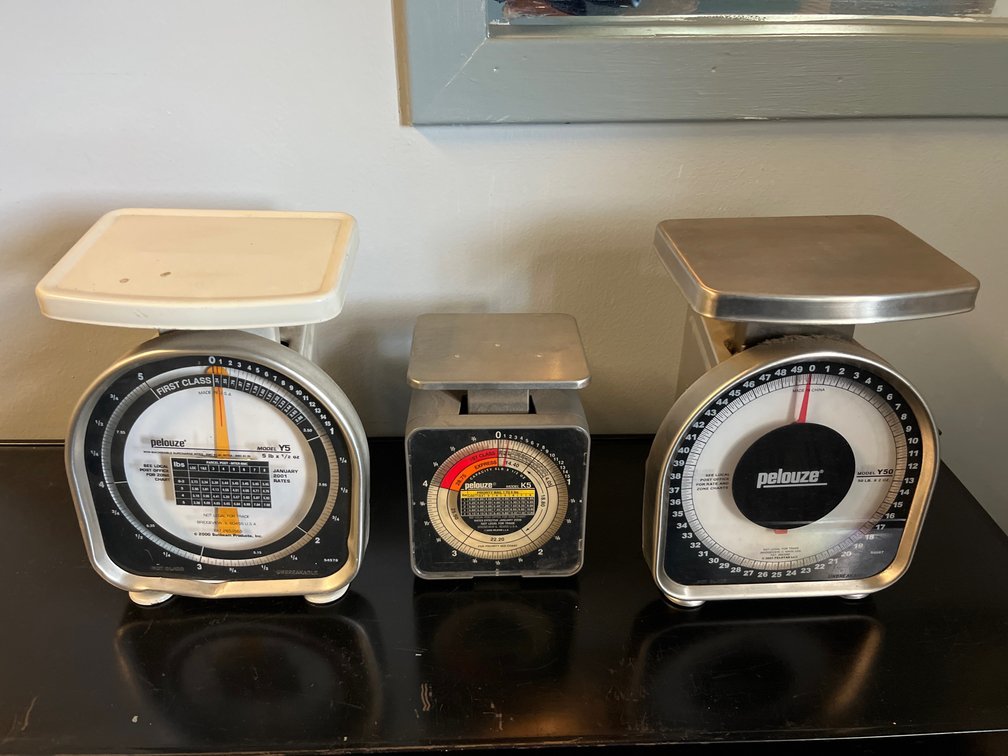 {each} Ass't Pelouze Mechanical Postal Scales