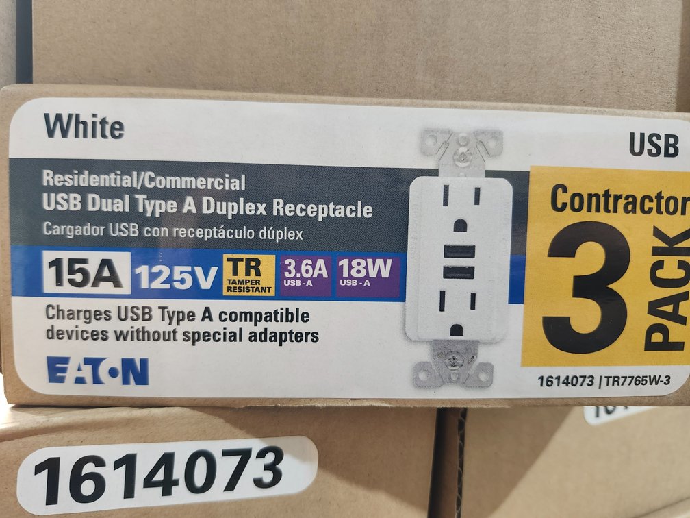 {case} Eaton USB Dual Type A Duplex Receptacle, 3-Pack