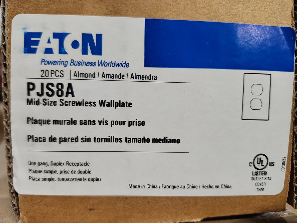 {case} Eaton 1-Gang Mid-Size Screwless Wallplate, Almond, 20-Pack