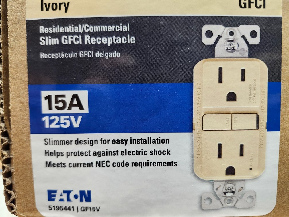 {each} Eaton Slim GFCI Receptacle, Ivory, 10-Pack