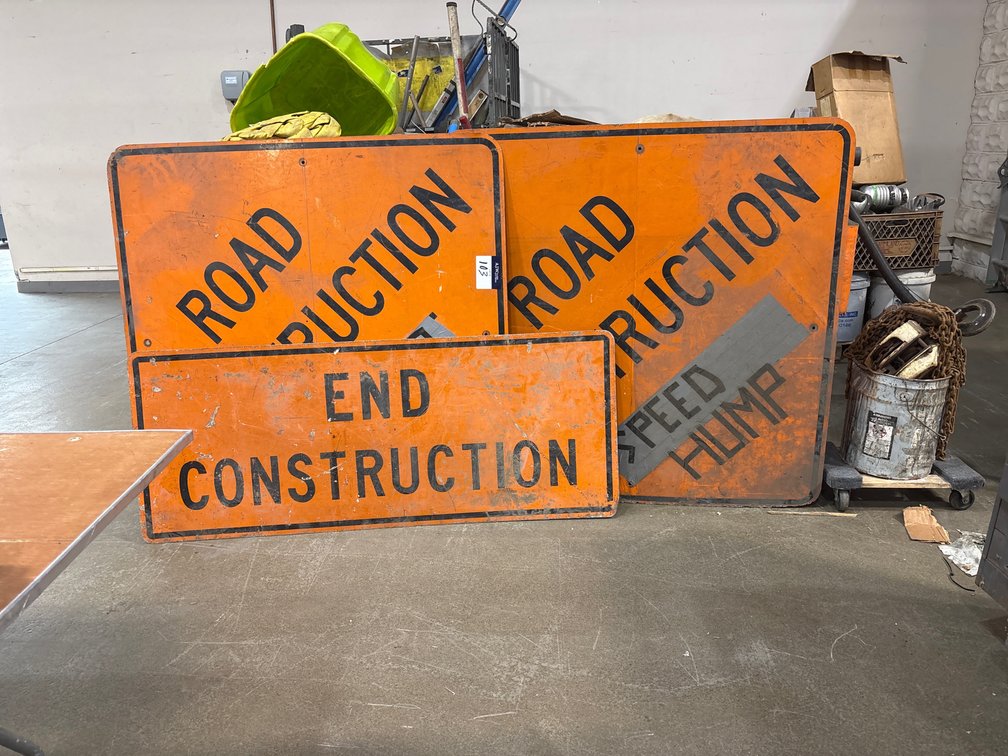 A Group of Road Construction Signs