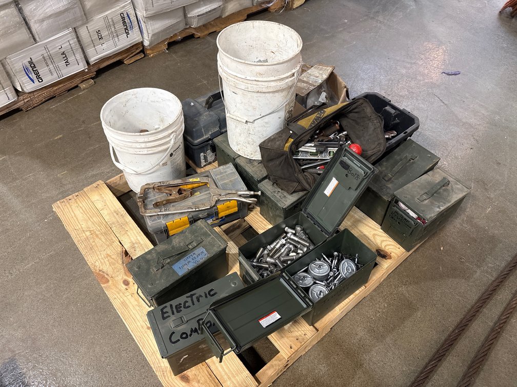 A Group of Ass't Fasteners, Hand Tools, and Clamps