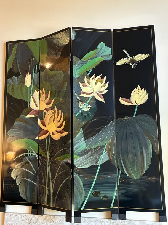 Oriental Black Lacquer Room Divider