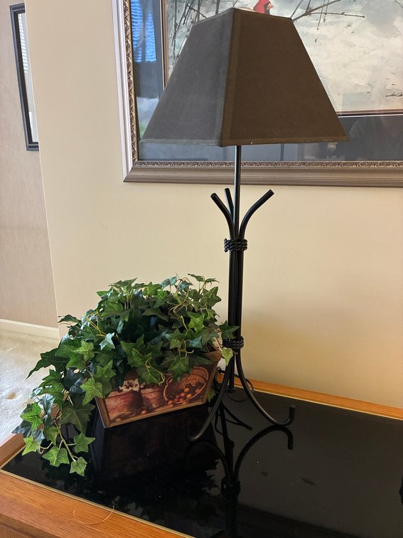 Black Metal Table Lamp, Artificial Vine